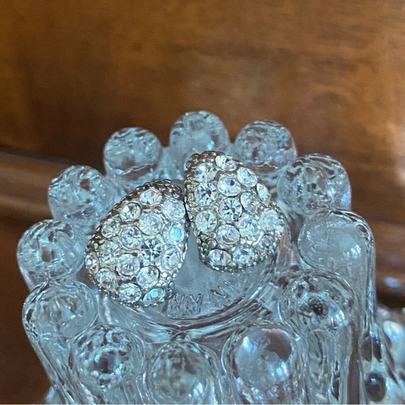 Crystal Rhinestone Encrusted Silver Enamel  Huggie Earrings - Picture 3 of 6